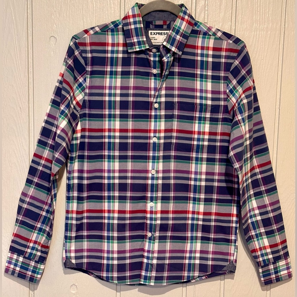 Express Men's Classic Soft Wash Vibrant Plaid Button Down Shirt